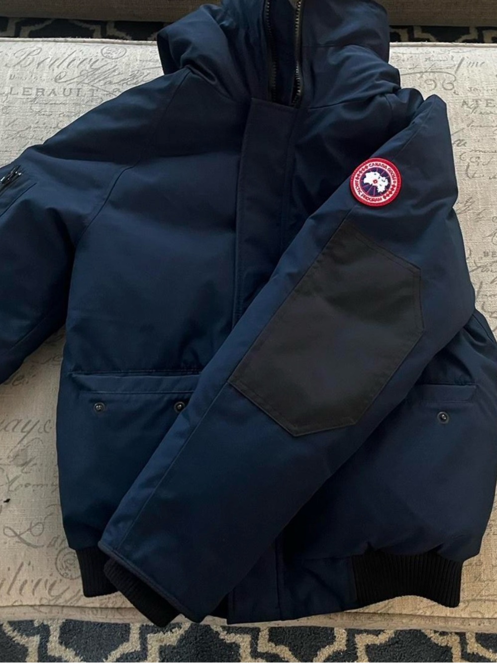 Canada Goose Navy Bomber Jacket with Patch Emblem